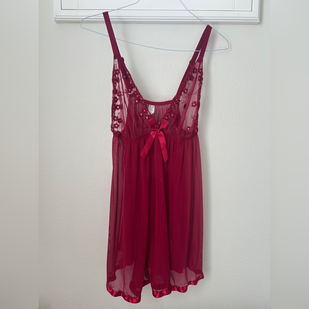 Elegant Red Lace Babydoll Chemise